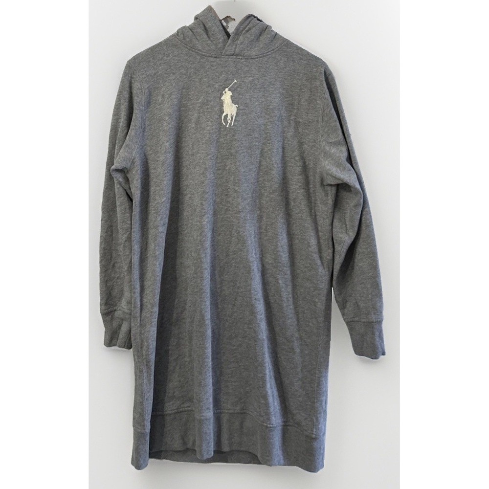 Polo Ralph Lauren Embroidered Big Pony Fleece Sweatshirt Hooded Dress Sz Large
